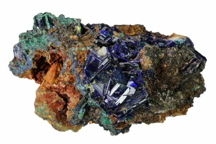 Sparkling Azurite Crystal Cluster with Malachite - Mexico #161307
